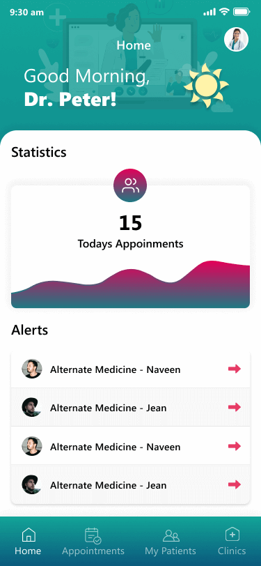 slide showcasing the app screenshots of doctor app