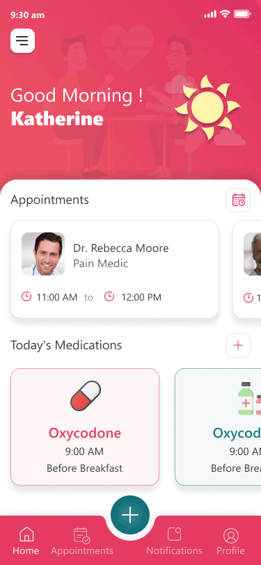 slide showcasing the app screenshots of patient app